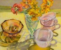 Nasturtiums and Pink Cups JF realism still life